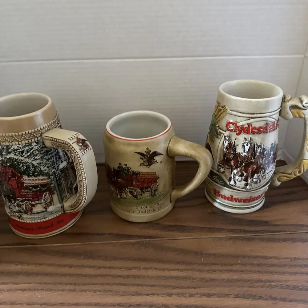 Budweiser Mug Lot Of 3, 1980’s Steins , Vintage